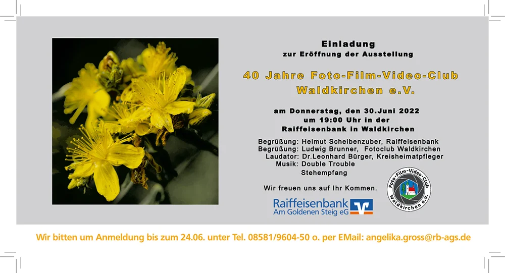Einladung zur Ausstellungseröffnung 40 Jahre Fotoclub Waldkirchen